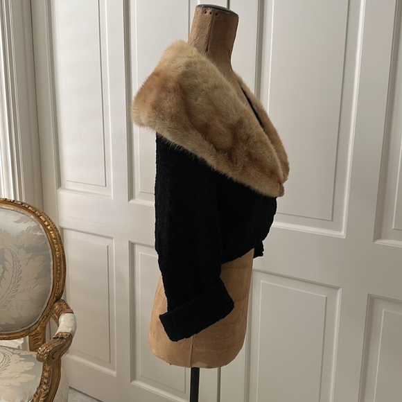 stunning vintage persian lamb fur bolero jacket with mink collar.  Size S - Picture 5 of 8